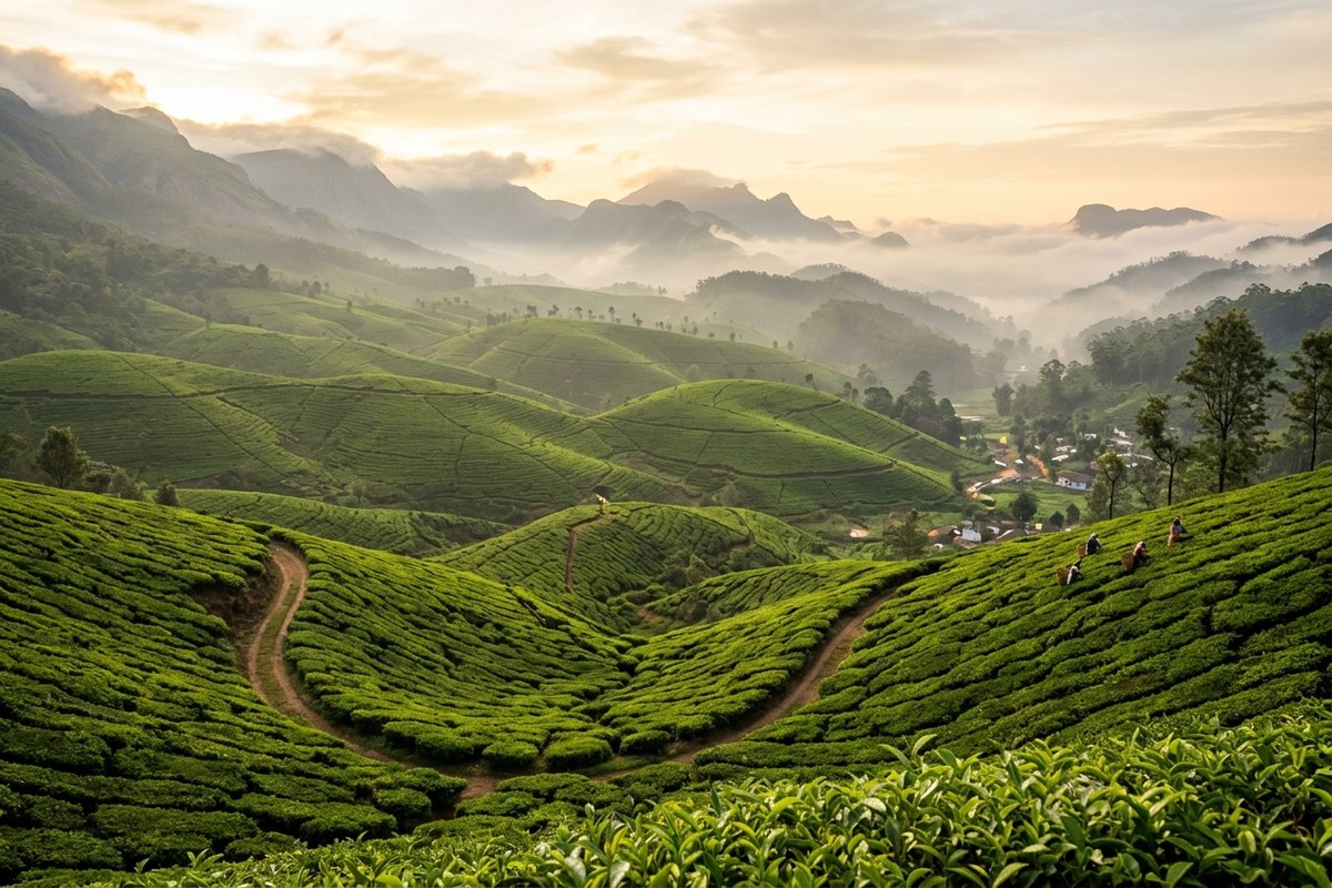 Munnar rolling green tea hills landscape