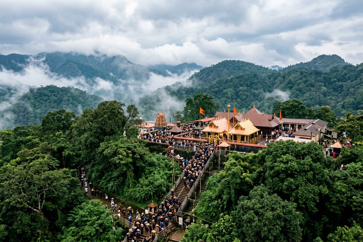 Sabarimala Ayyappa Temple pilgrimage sanctuary nestled in the forested Western Ghats hills